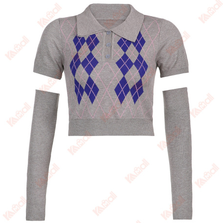 grey style rhombus print short sleeve